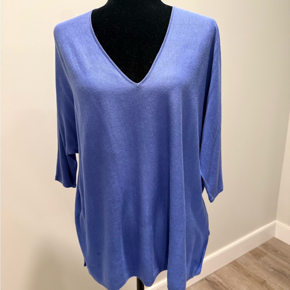 Massimo Dutti Periwinkle V-Neck Oversized Knit Sweater